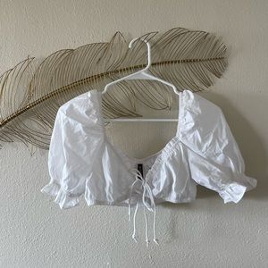 H&M crop white puff sleeve shirt